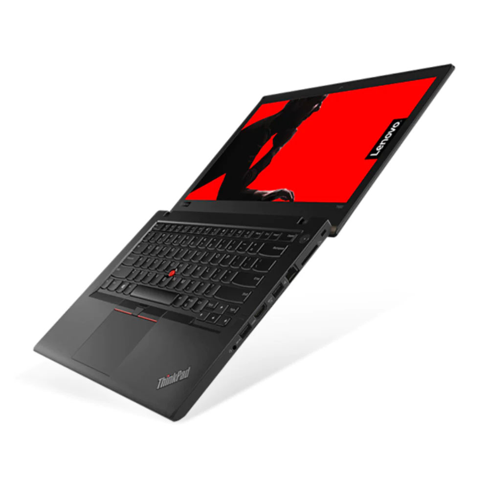 Computador portátil Lenovo ThinkPad preto com ecrã aberto e teclado