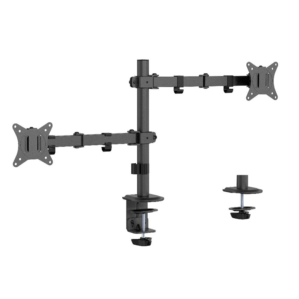 Suporte duplo para monitores preto com fixação de mesa