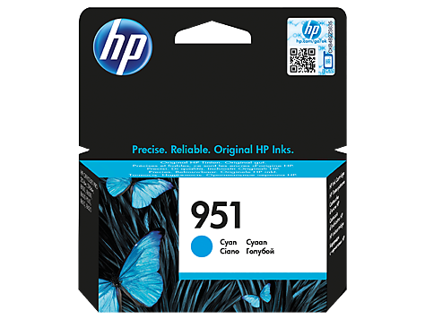 Embalagem tinteiro HP 951 ciano com borboletas azuis