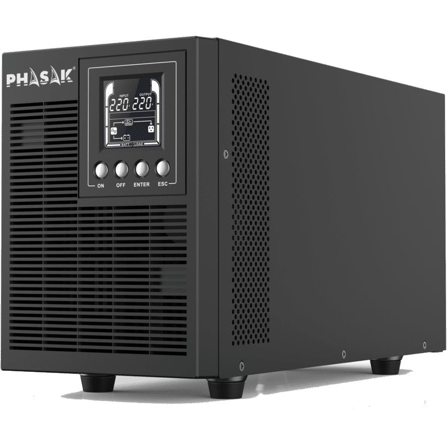 Fonte de alimentação UPS preto PHASAK com painel digital e botões