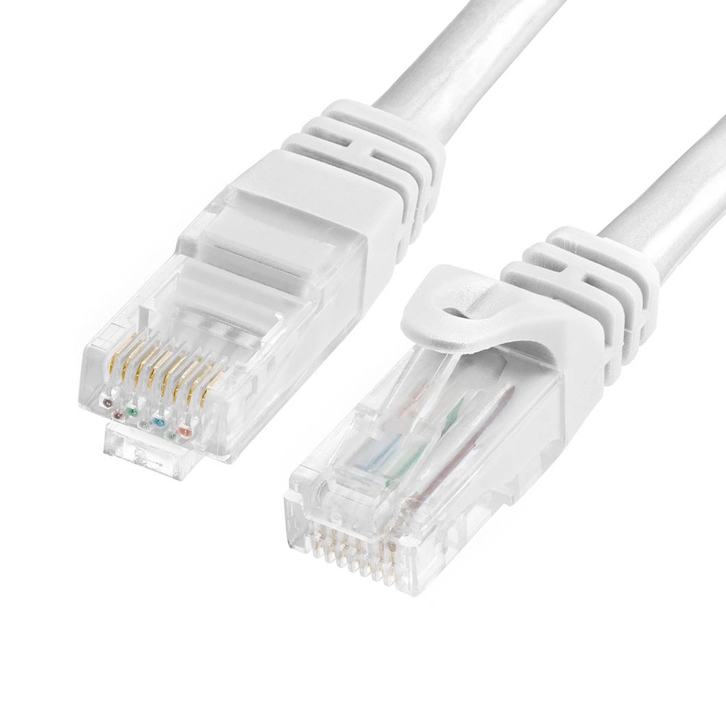 Cabo de rede Ethernet RJ45 branco com conectores transparentes