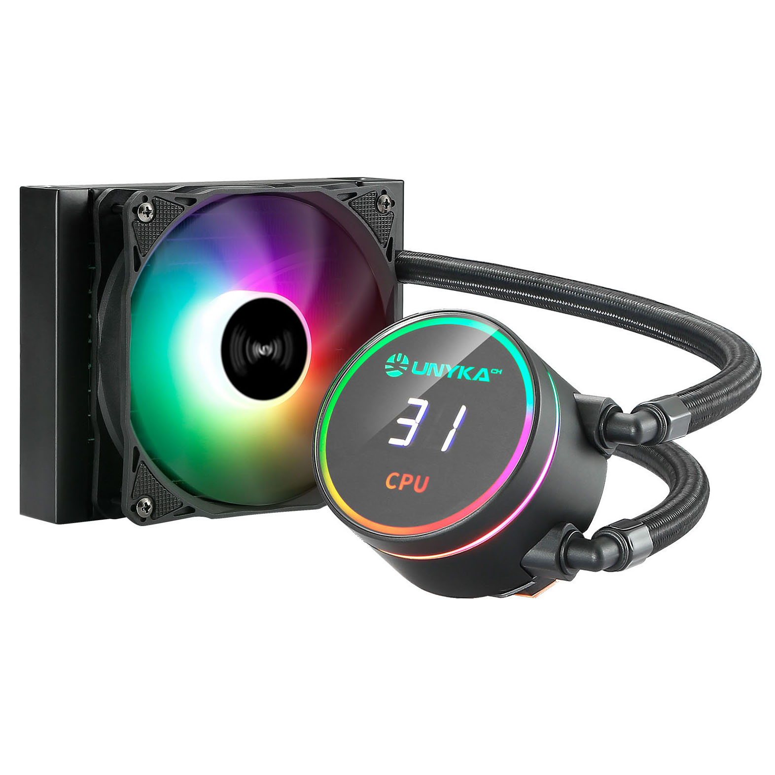 Sistema de refrigeração líquida para CPU com ventoinha RGB e display digital