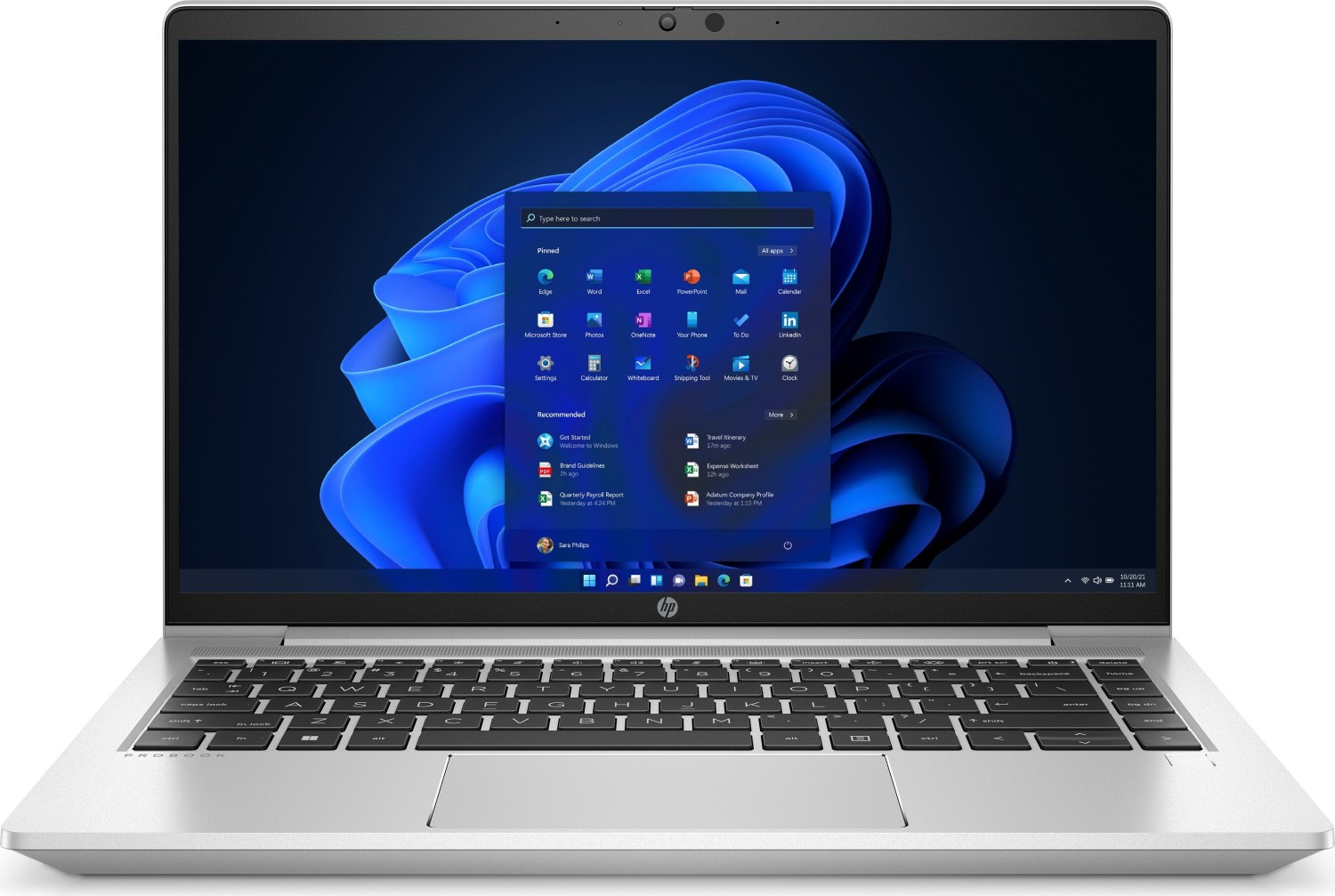 Computador portátil HP cinzento com ecrã Windows 11 aberto