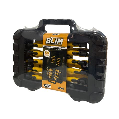 Conjunto BLIM de destornilladores e pontas em estojo preto com cabo amarelo e preto