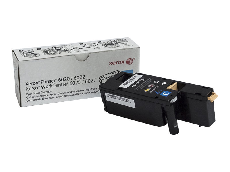 Cartucho de toner ciano Xerox Phaser 6020/6022 e WorkCentre 6025/6027 com embalagem.