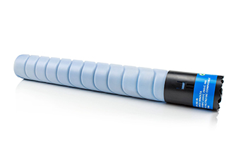 Cartucho de toner azul com etiqueta azul e preta