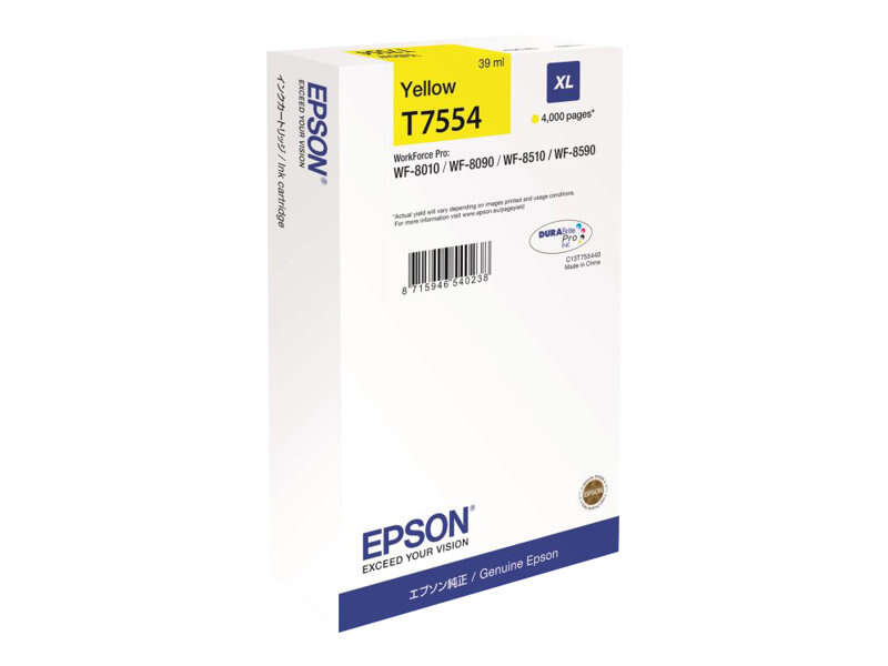 Caixa de cartucho de tinta Epson amarela T7554 XL para impressora WorkForce Pro