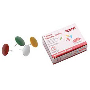 Tachinhas coloridas e embalagem branca e vermelha com texto