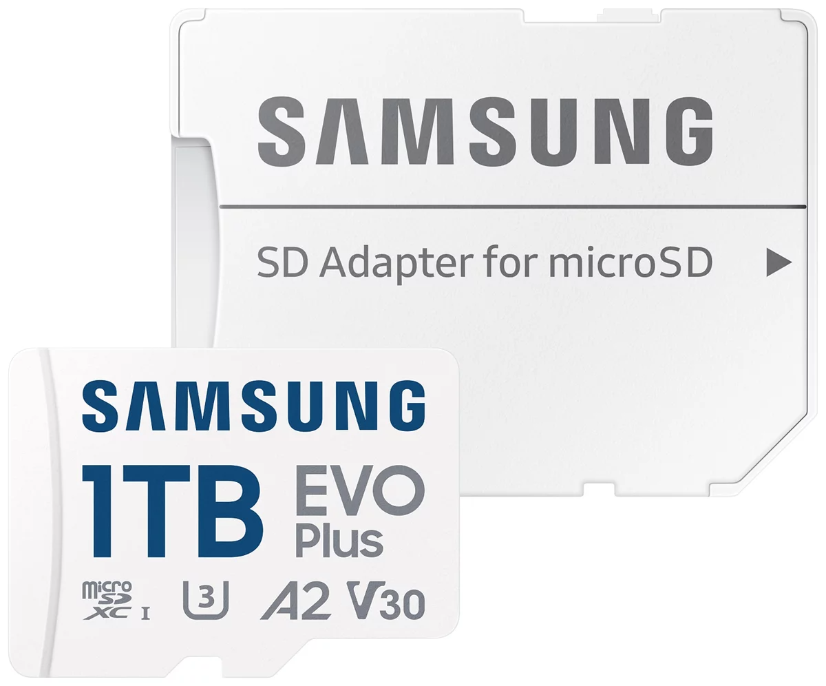Cartão microSD Samsung 1TB EVO Plus com adaptador SD branco
