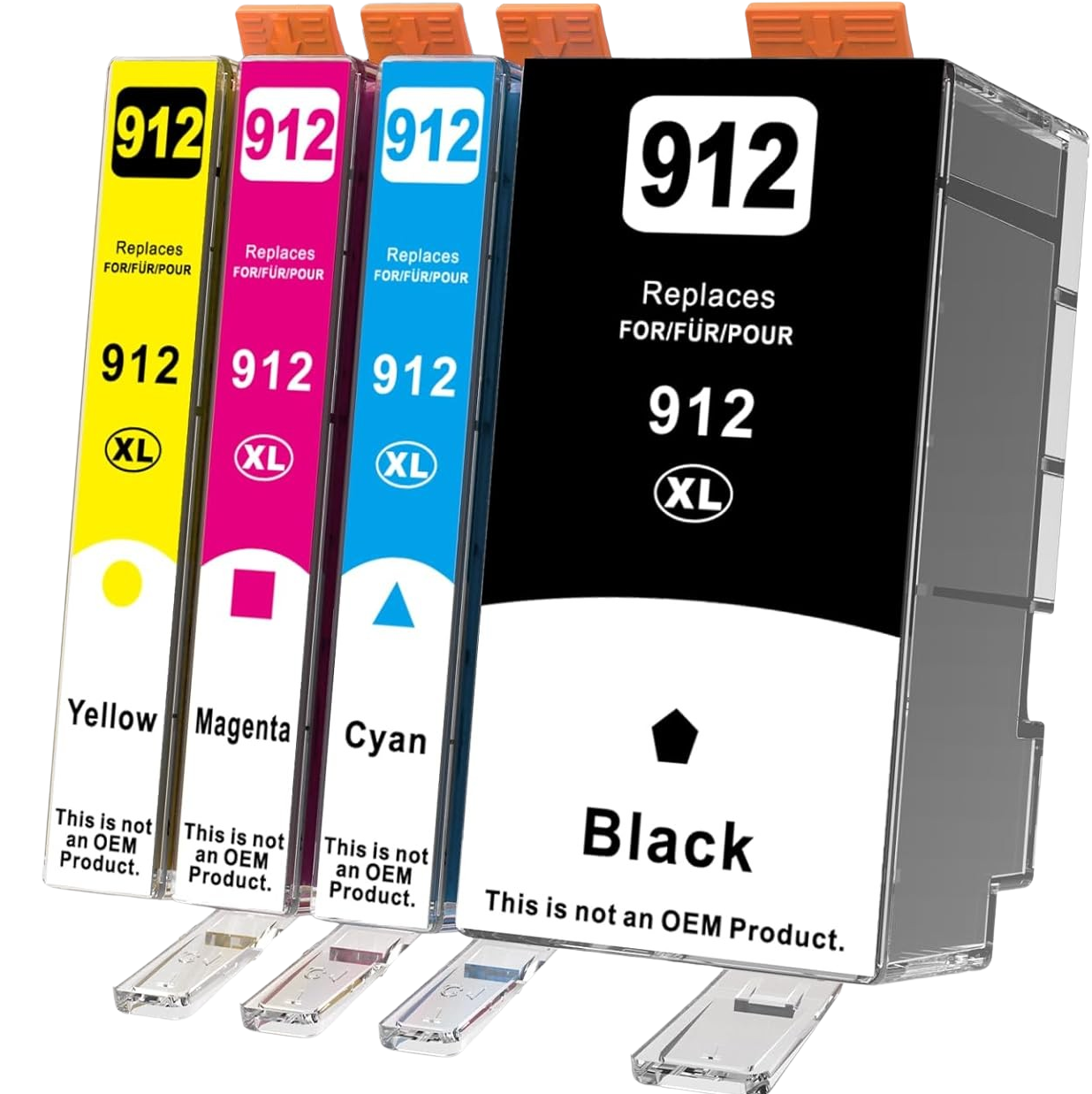 Conjunto de quatro tinteiros para impressora em cores amarelo, magenta, ciano e preto