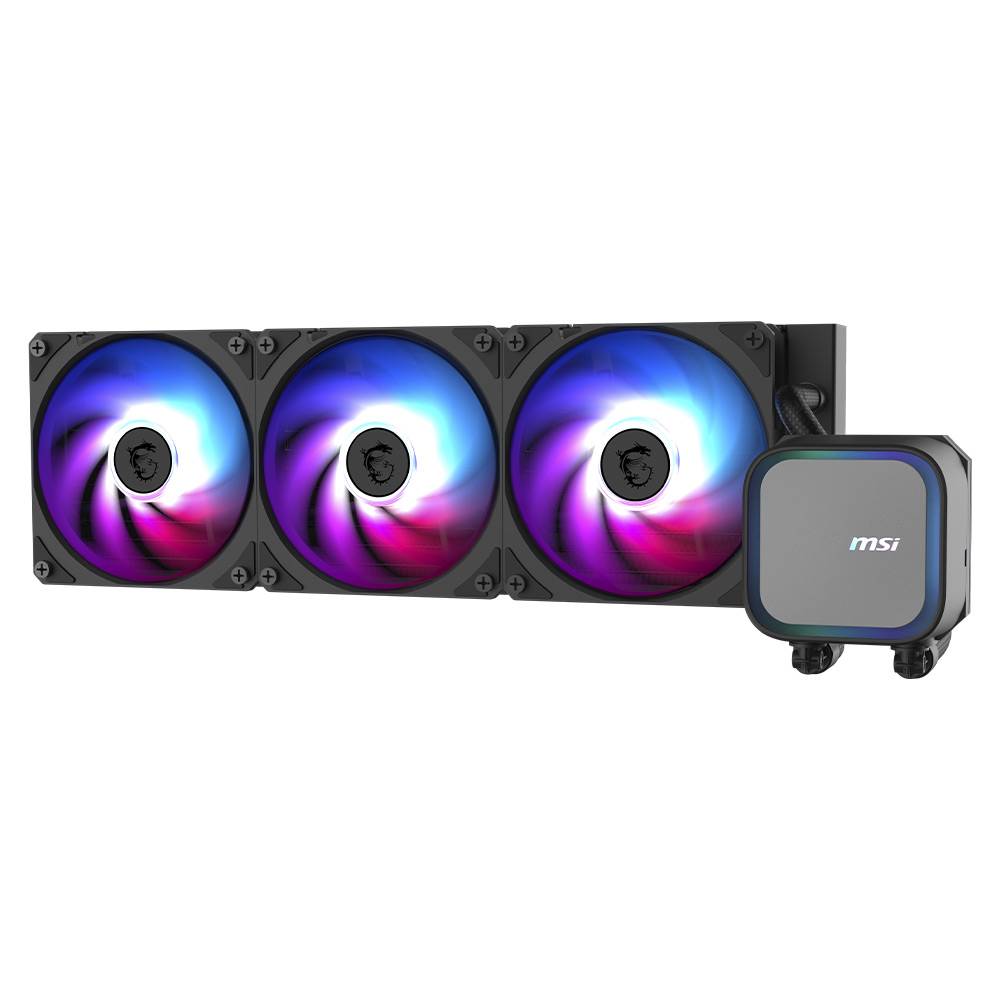 Sistema de refrigeração líquida para PC MSI com ventoinhas RGB e bloco de CPU iluminado