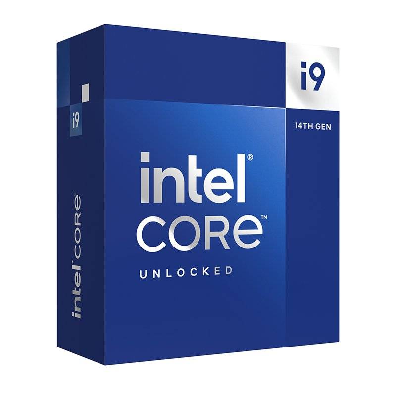 Caixa de processador Intel Core i9 14ª geração em azul e branco
