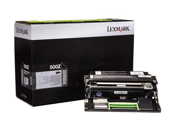 Cartucho de toner preto Lexmark 500Z junto da respetiva caixa preta e branca