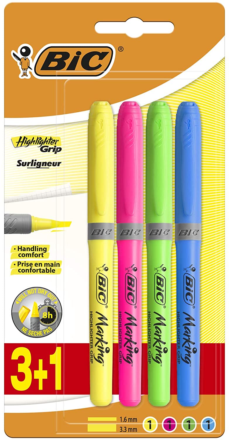 Pack de 4 marcadores fluorescentes BIC cores várias em embalagem