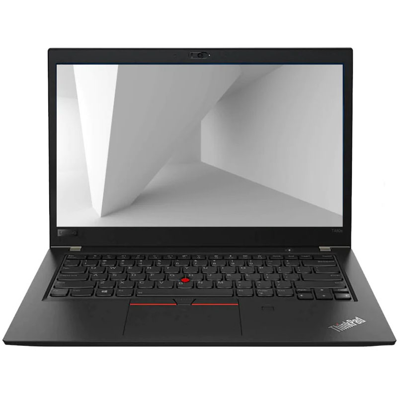 Computador portátil preto Lenovo ThinkPad T480s com ecrã ligado e teclado