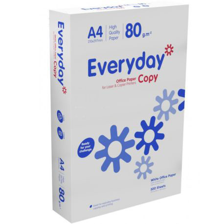 Pacote de papel branco Everyday Copy A4 com flores azuis e texto