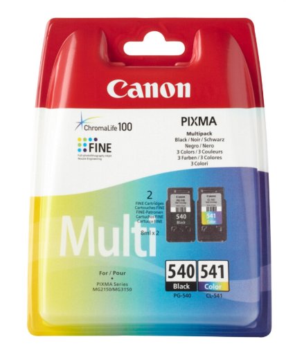 Cartucho de tinta Canon PIXMA Multipack preto e colorido PG-540 e CL-541 em embalagem colorida