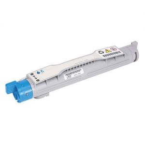 Cartucho de toner cinzento com tampa azul e etiquetas de segurança