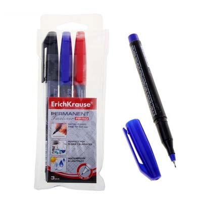 Conjunto de 3 marcadores permanentes ErichKrause em embalagem plástica
