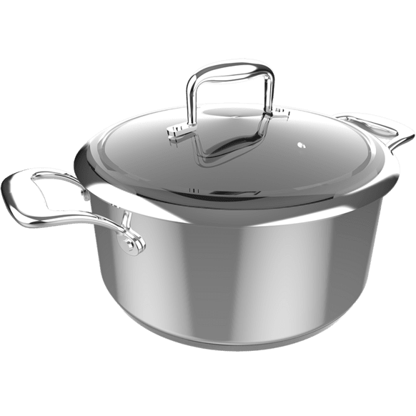 Caçarola de inox prateada com tampa e duas pegas laterais