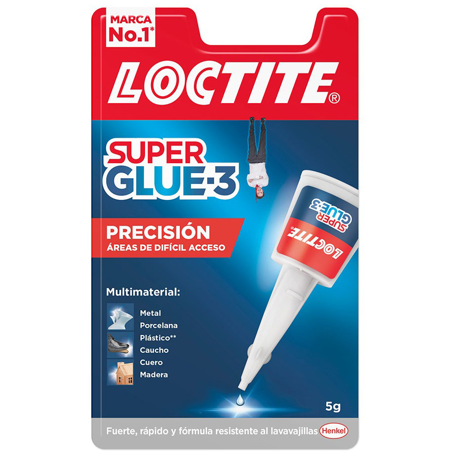 Embalagem de cola instantânea Loctite Super Glue-3 5g em vermelho, azul e branco