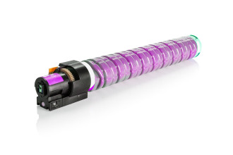 Cartucho de toner roxo para impressora com cilindro transparente e extremidade preta