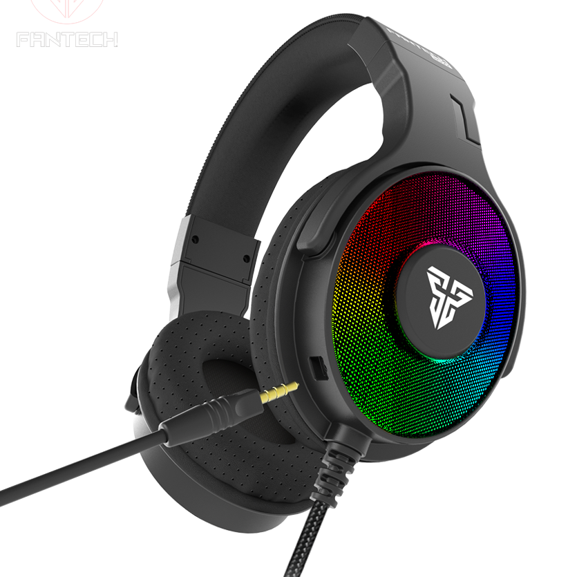 Auscultadores FANTECH pretos com iluminação RGB e conector jack 3.5mm