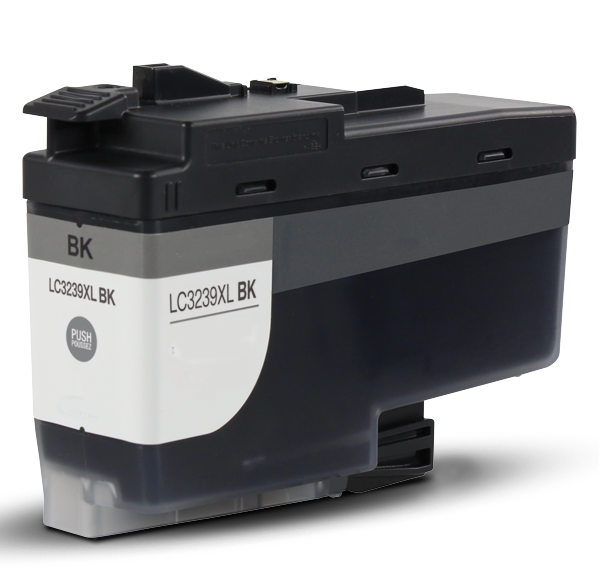 Cartucho de tinta preto LC3239XL BK com etiqueta branca em fundo branco.