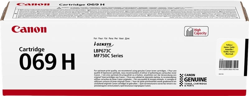 Embalagem de toner Canon Cartridge 069 H cor amarela para impressoras i-SENSYS