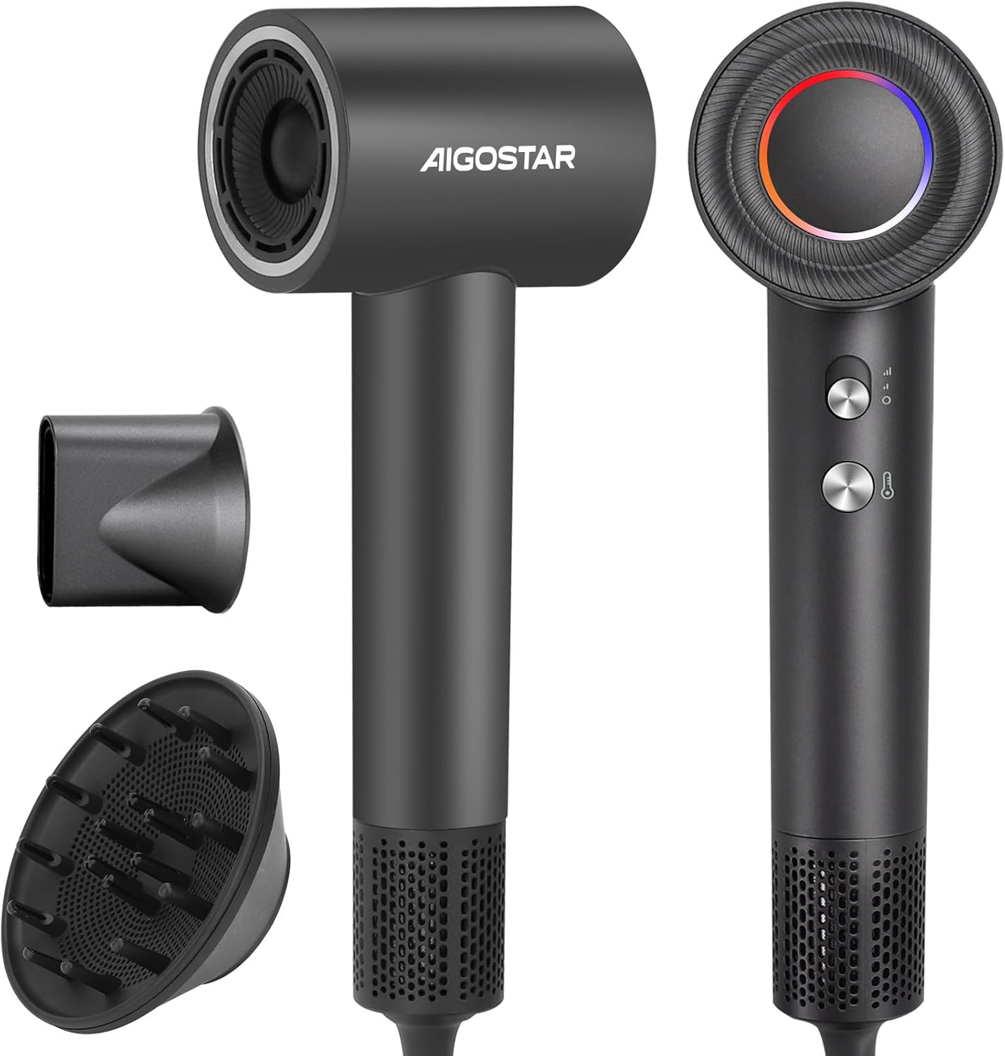 Secador de cabelo preto Aigostar com dois acessórios