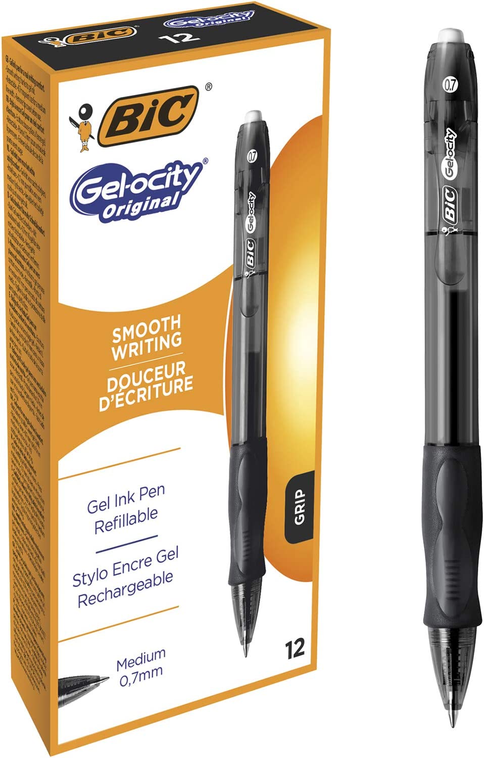 Caixa de 12 canetas de tinta gel recarregáveis BIC Gel-ocity Original com ponta média 0,7 mm