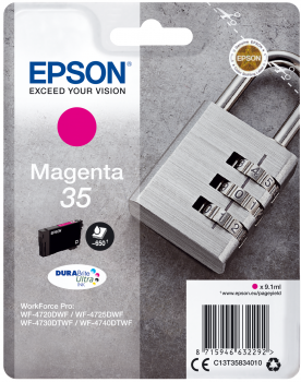 Embalagem de tinteiro Epson Magenta 35 com cadeado metálico