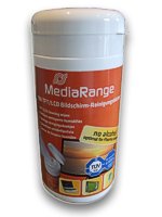 frasco branco com etiqueta laranja MediaRange 72 pastilhas limpa-ecrãs