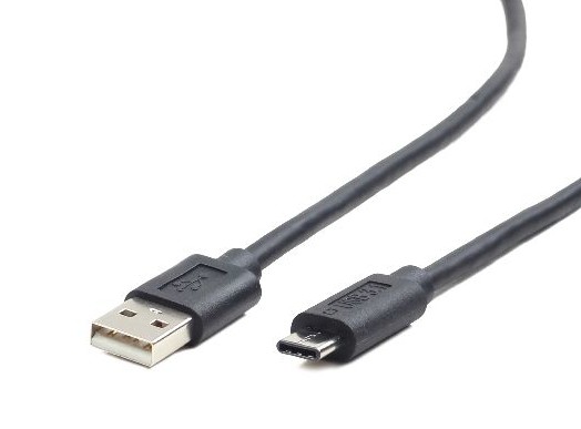 Cabo USB preto com conector USB-A e USB-C