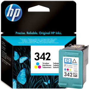 Embalagem e cartucho de tinta HP 342 tri-cor com borboleta azul