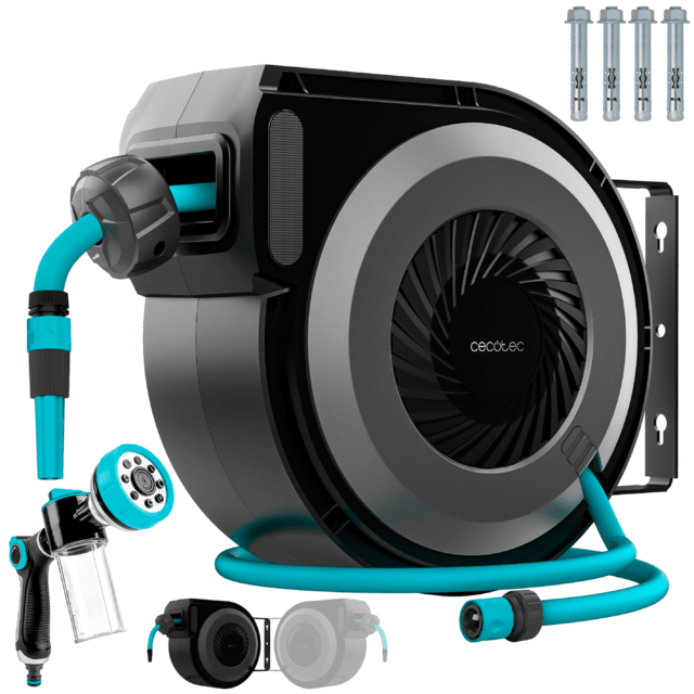 Mola retrátil para mangueira de jardim com pistola e acessórios Cecotec