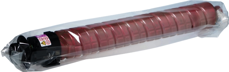 Toner de impressora vermelho em embalagem plástica transparente