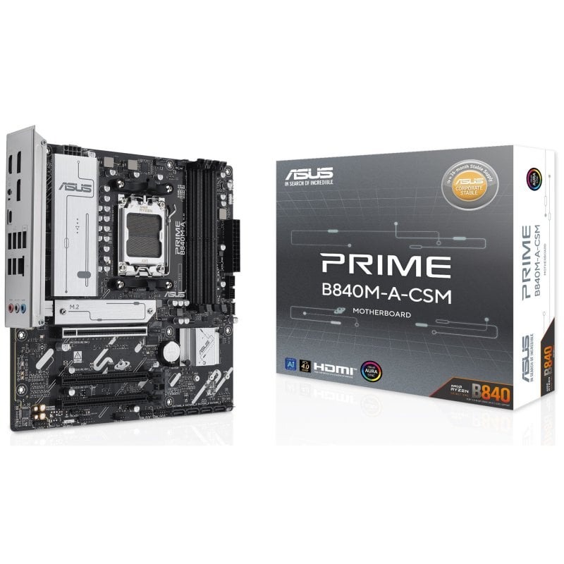 Placa mãe ASUS PRIME B840M-A-CSM com sua caixa de embalagem ao lado