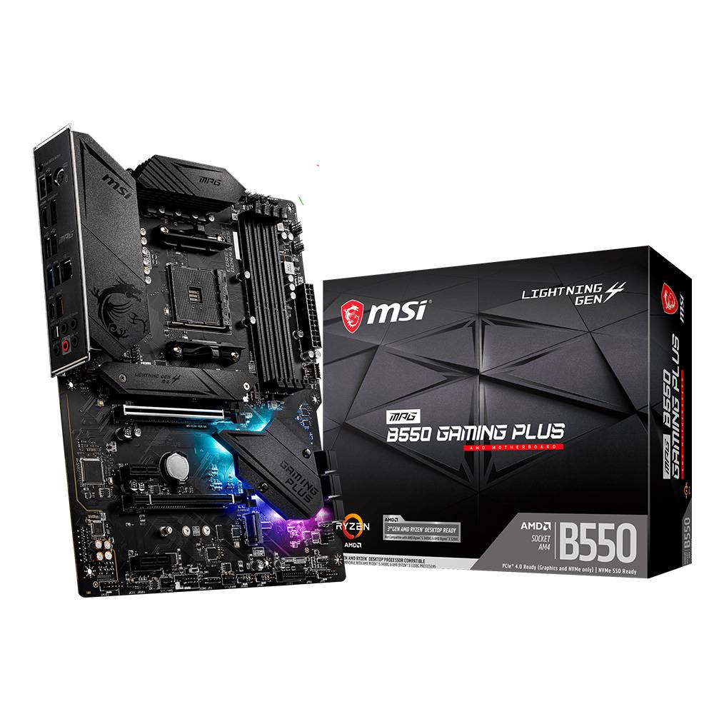 Placa mãe MSI B550 GAMING PLUS com caixa e LEDs RGB