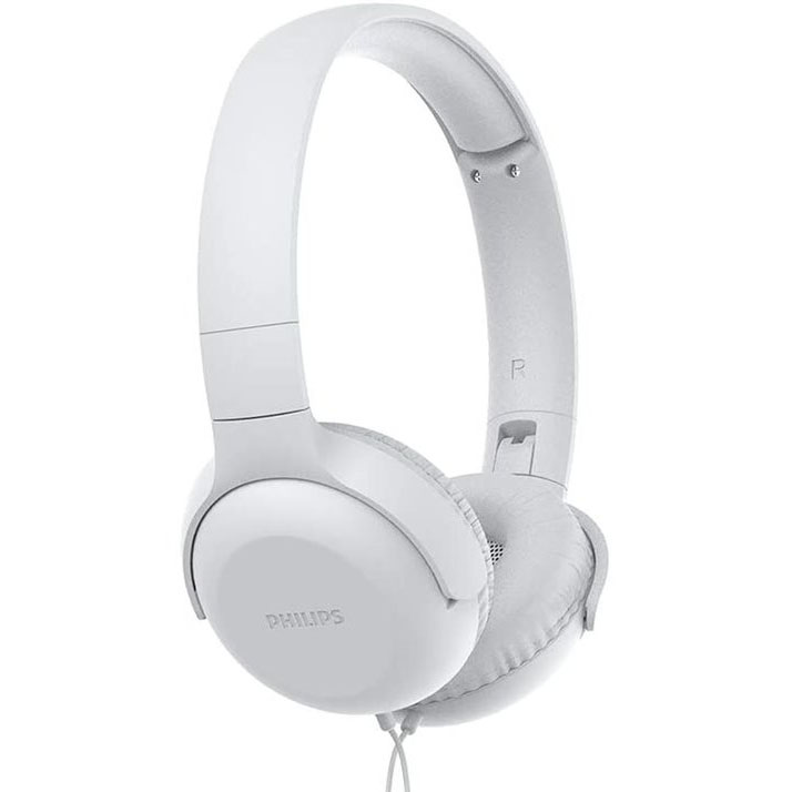 Auricular Philips branco over-ear com cabo e almofadas de pele sintética