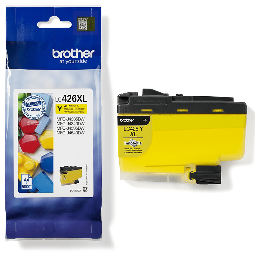Cartucho de tinta Brother LC426XL amarelo com embalagem azul e branca