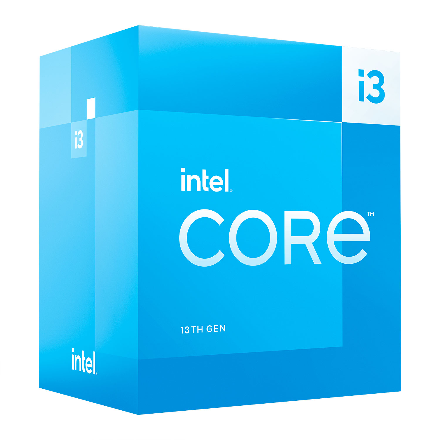 Caixa azul de embalagem de processador Intel Core i3, 13TH GEN