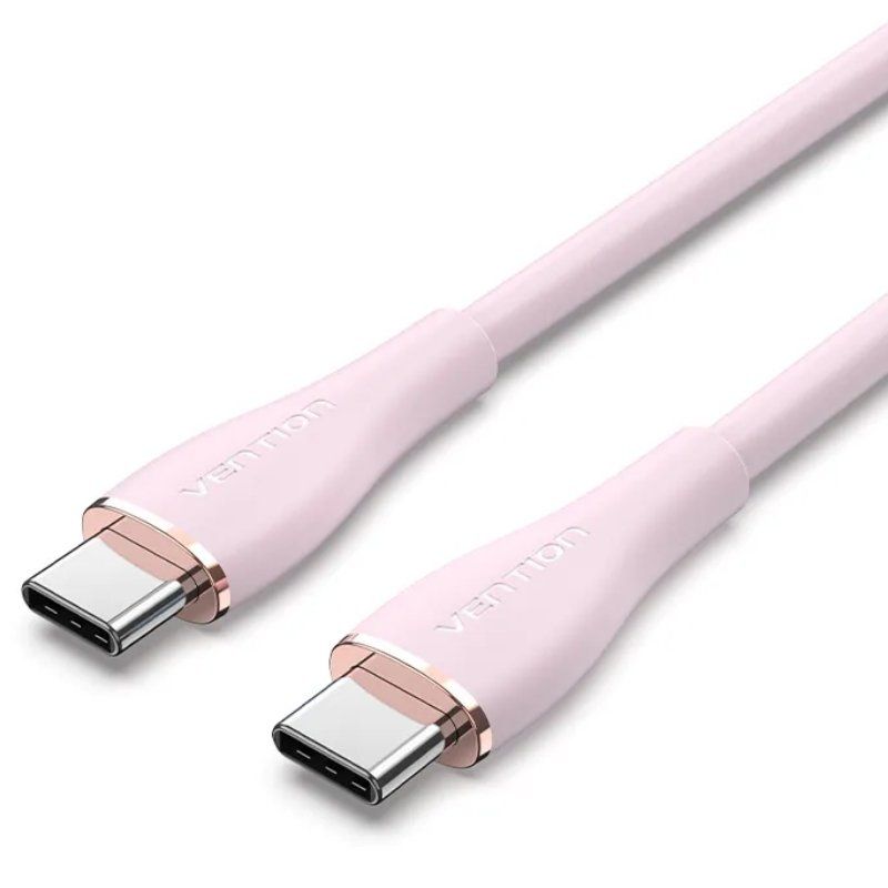 Cabo USB tipo C rosa claro com conectores metálicos