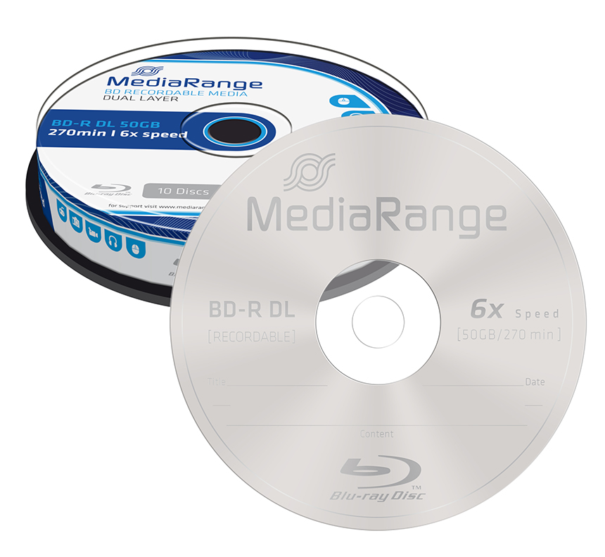 MediaRange discos Blu-ray graváveis 50GB 6x velocidade em embalagem