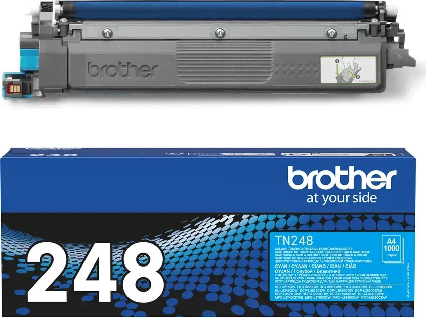 Cartucho de toner Brother TN248 ciano com embalagem azul e preta