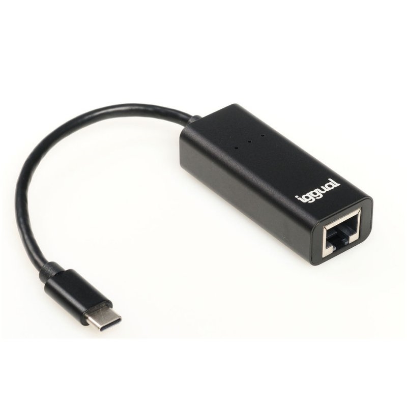 Adaptador USB-C para Ethernet preto com texto iggual