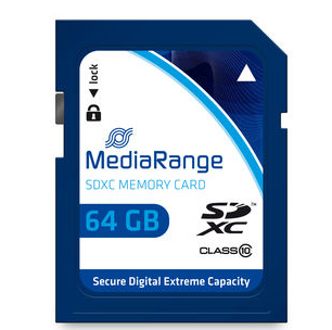Cartão de memória SDXC MediaRange 64 GB azul e branco