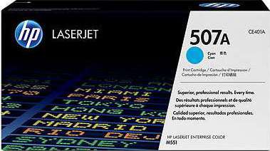 Cartucho HP LaserJet 507A em embalagem preta e branca para impressora HP LaserJet Enterprise Color M551
