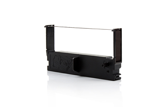 Fita de impressora preta com estrutura plástica e fita magnética visível