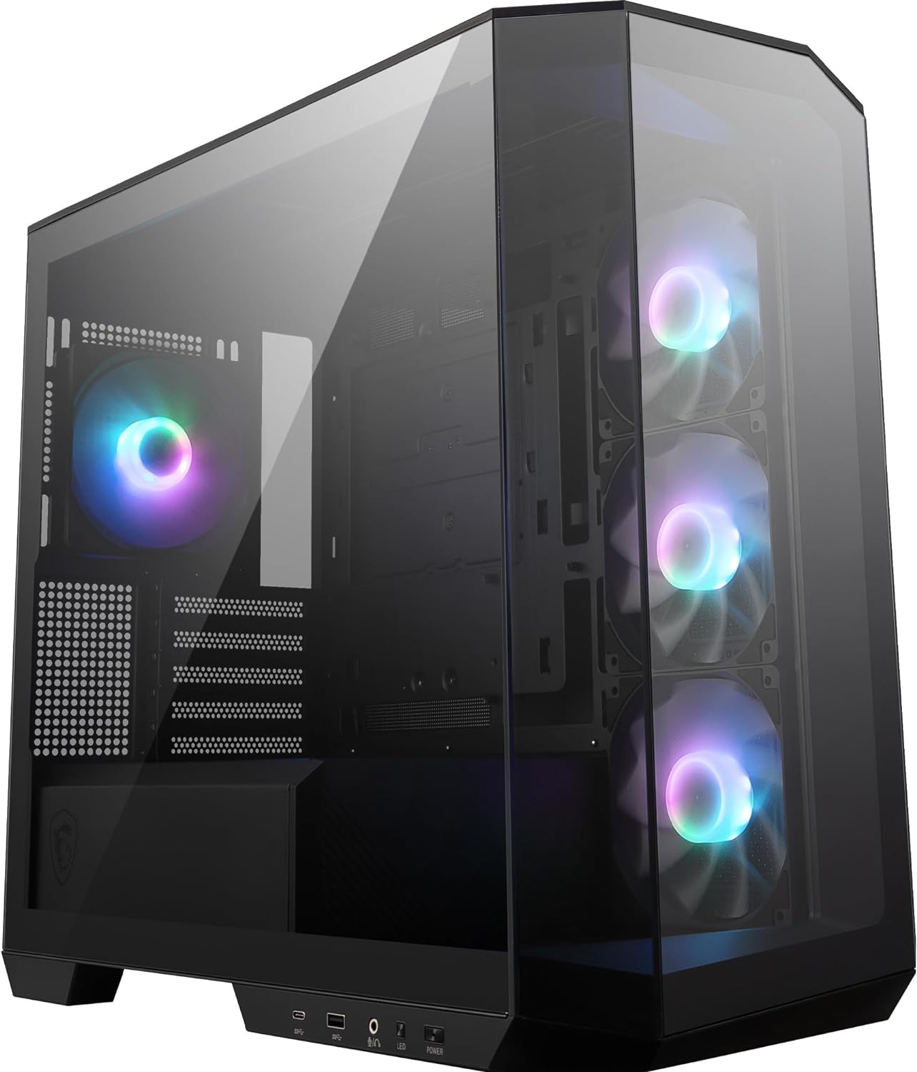 Gabinete de computador preto com vidro temperado e ventoinhas RGB